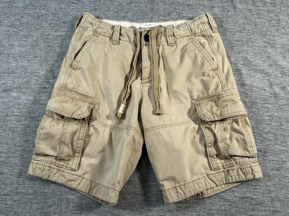 Abercrombie Fitch Cargo Shorts Men 30 9" Tan Heavyweight Button-Fly Preppy